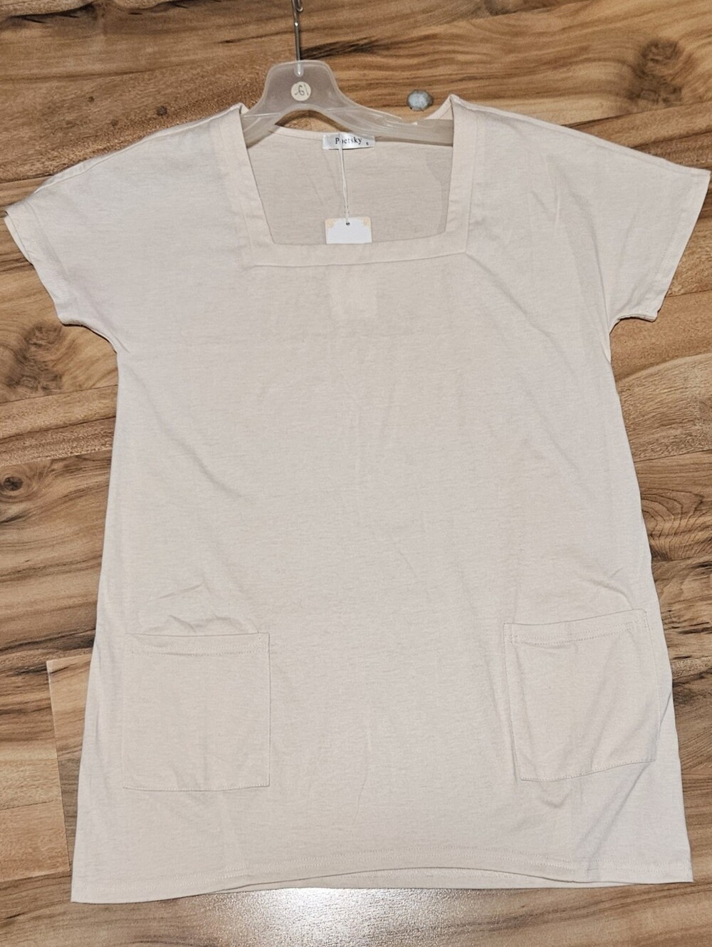NWT Neutral Square-Neck Tunic with Front Pockets Size Small